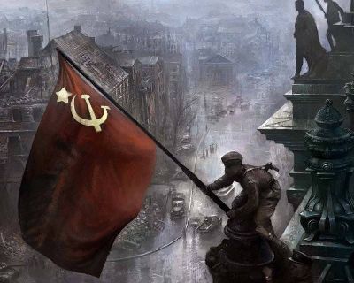 USSR's Russian soldiers hoisted the red banner over the Reichstag which marked the end of the World War II.